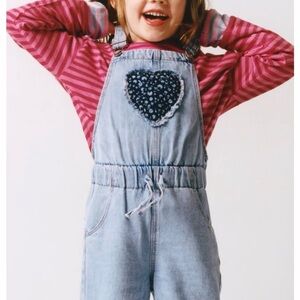 Zara Denim Overalls with Heart Patch - Kids